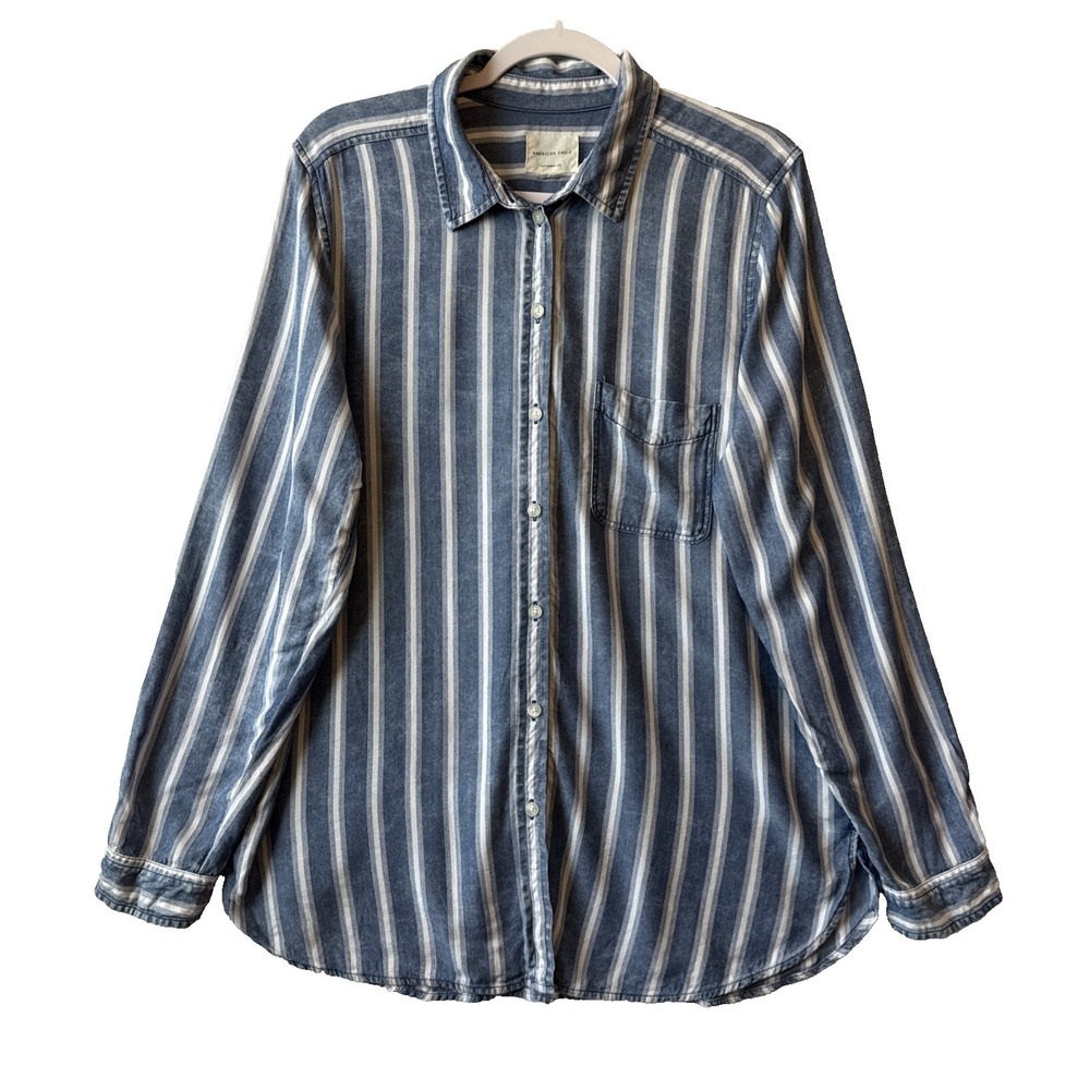 AE Blue Striped Boyfriend Fit Long Sleeve Button Up Shirt XL Coastal Nautical